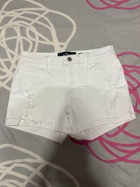 Hollister High-Rise White Ripped Jean Shorts